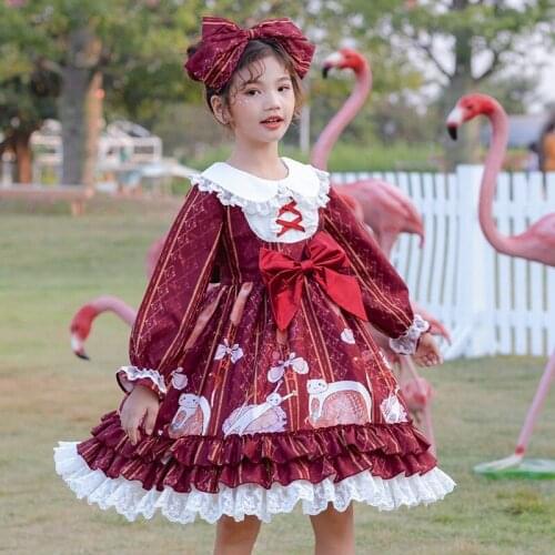 Sweet Girls Baby Kids Children Dress Lolita Ruffle Lace Cosplay Costume Long Sleeve Princess Dresses+Bow Headband AFC388