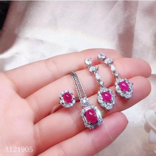 KJJEAXCMY boutique jewelry 925 sterling silver inlaid natural ruby female models luxury earrings ring pendant necklace set supp
