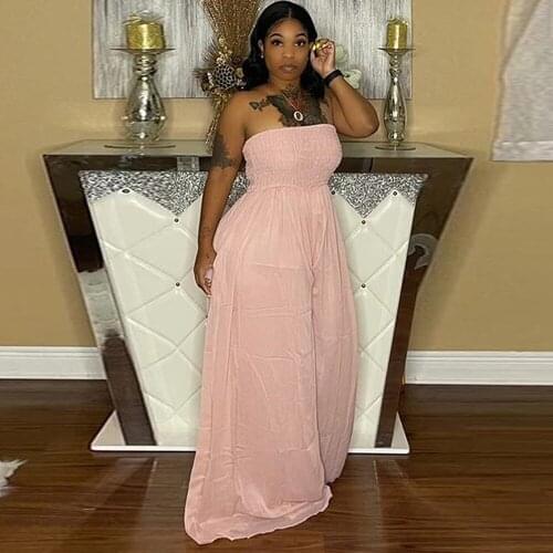 Summer Plus Size Ruched Loose Rompers Womens Jumpsuit Cold Shoulder Sleeveless Wide Leg Overall Summer High Waist Beach Outfit