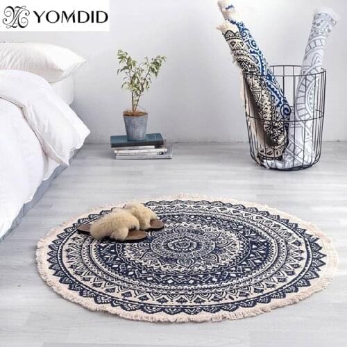 Round Mat Bedroom Carpets Cotton Linen Doormat Geometric Pattern Mandala Pattern Rug For Sofa Door Vintage Plain Mats Home Decor