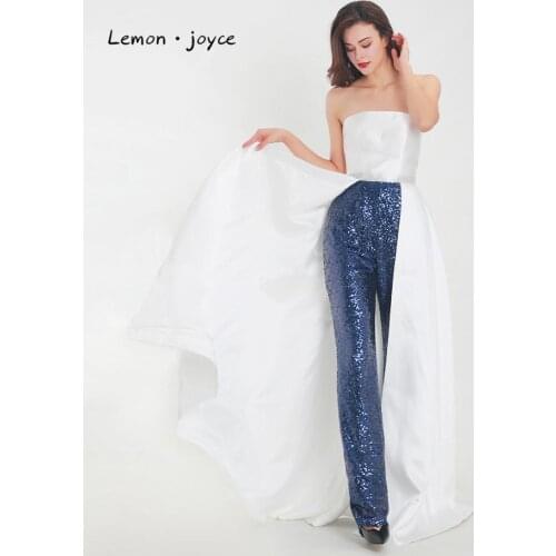 Lemon joyce Jumpsuit Evening Dresses 2020 New Style Strapless Sequin Evening Gowns Plus Size monos mujer elegante