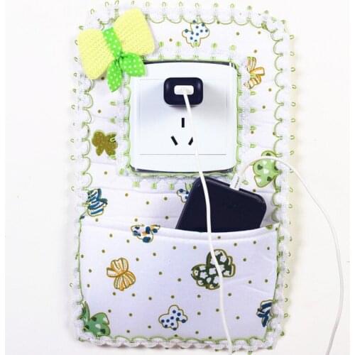 Cute flowered hanging type 3D wall Socket Switch sticker with Storage Bag for Mobile phone charger Chinese pastoral garden style