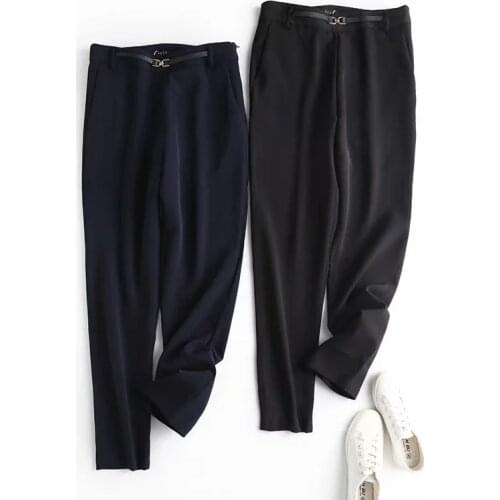 Dave&Di england style fashion simple office lady suits pants women with belt pantalones mujer pantalon femme trousers women set