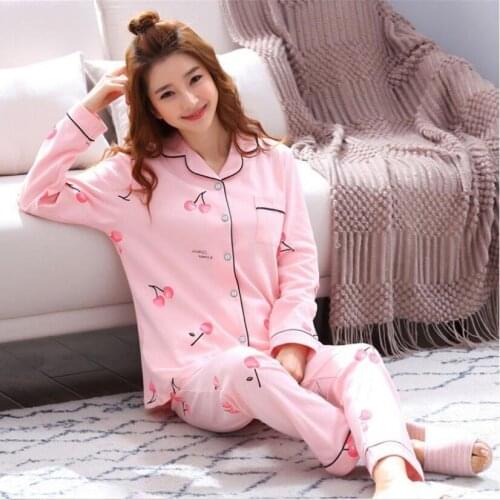 2021 New Cotton Pajama Sets Women Sweet Girl Lounge Cute Sleepwear Long Sleeve Casual Nightwear Big Yards M-XXL Female Pijamas