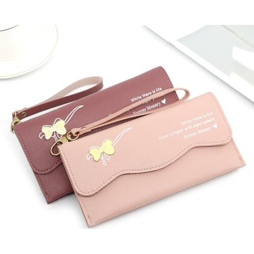 New Ladies Wallet Long Magnetic Buckle Bow Handbag Clutch Bag Womens Long Bag Card Bag Coin Purse