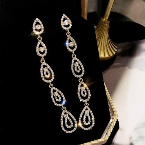 New Arrival Fashion Crystal Classic Water Drop Women Dangle Earrings Korean Long Tassele Eardrop Pendant For Female Jewelry