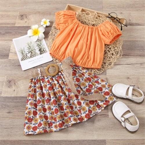 1-6Y Children Girls Clothes Sets Summer Floral 2Pcs Fashion Kids Short Sleeve Tops and Skirt Outfits for Girl Clothing