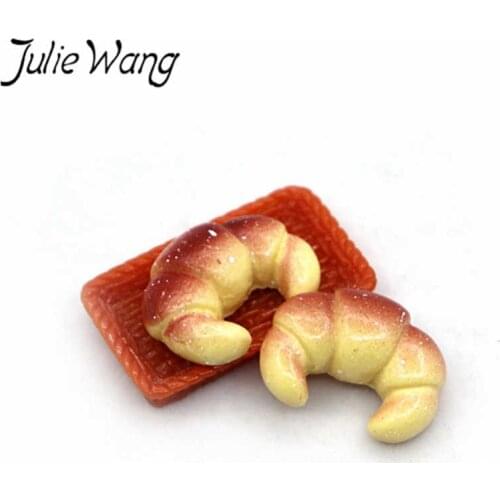 Julie Wang 10PCS Resin Bread Charms Artificial Food French Croissant Pendants Jewelry Making Accessory Miniature Home Decor