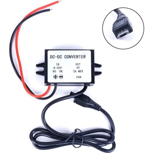 DC USB Converter 12V 24V 36V 48V (8V-50V) to 5V 3A Step Down Buck Double USB Mini Micro Voltage DC Power Converters for Car
