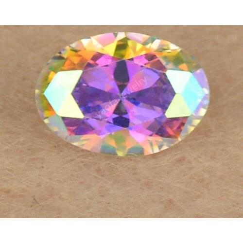 Sale 2X3~13X18mm Plating AB Color Rainbow Cubic Zirconia Synthetic Stone Loose Oval Shape Brilliant Cut CZ Gems For Jewelry