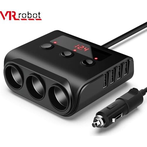 VR robot 12-24V Car Cigarette Lighter Socket Splitter Car Charger With ON/OFF Switch 4 Ports USB Charger For GPS Mobile Phone