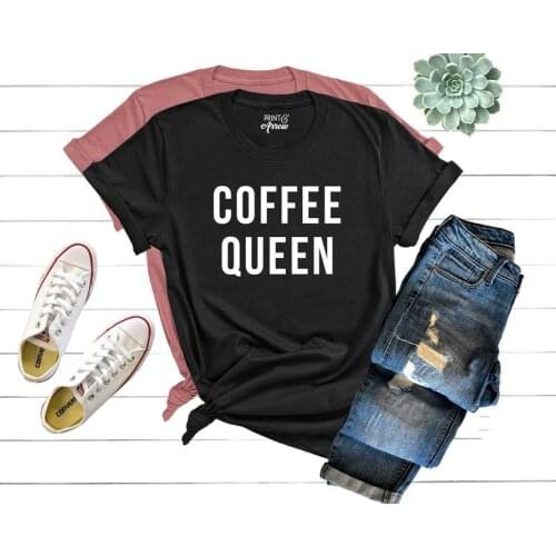 Christmas Gift for Friend Coffee Queen Shirt Womens Short Sleeve 100% Cotton Top Tee Letter Print Graphic O Neck Mama Mother
