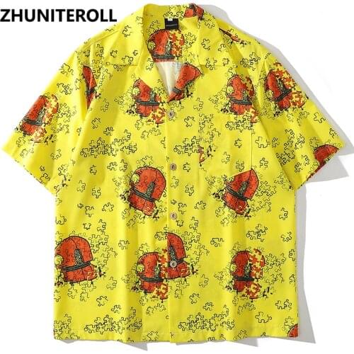 Hip Hop Retro Shirt Streetwear Men Jigsaw Print Hawaiian Beach Shirt Harajuku Short Sleeve Summer Aloha Shirt Fashion Clothing