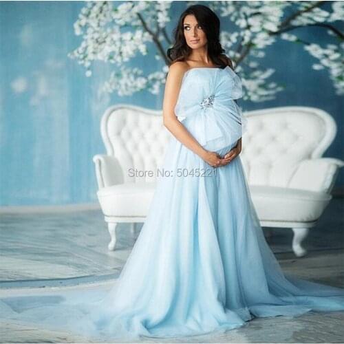 Strapless Light Blue Evening Dresses For Pregnant 2019 Dubai Plus Size Custom Made Long Photography Dress Prom Party Gown Kaftan