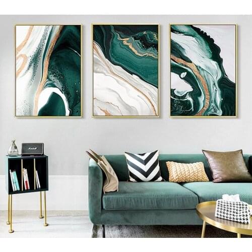 Modern Abstract Marble Stone Lines Green Decorative Canvas Painting Living Room Hanging Picture For Home Decor