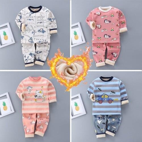 2020 Children Clothes Childrens Plus Velvet Thermal Underwear Suit Winter Thickening Primer Milk Silk Baby Clothes Full