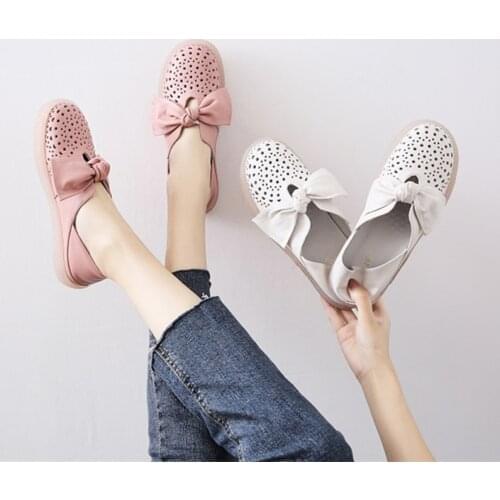 Tilocow Genuine Leather Women Shoes Shallow Female Ballet Flats Cute Slip On Ladies Butterfly-knot Shoes Woman Casual Footwear