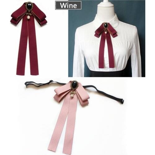 Vintage Bow Tie Gorgeous Cameo Lady Women Girls Cravat Pearl Ribbon Tassel Costume Jewelry