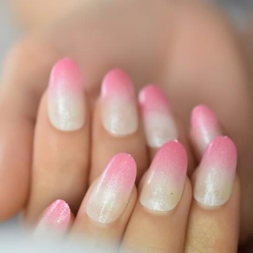 Fading Peach Color Almond Press On Nails Medium-Short Nail Art Tip Supplies Finger Hand France Nails Full Cover Simple Design