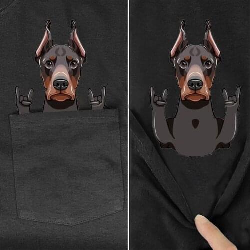 CLOOCL Funny T-Shirt Fashion Brand Summer Pocket Doberman Dog Printed T-shirt Mens for Women Shirts Hip Hop Tops Cotton Tees
