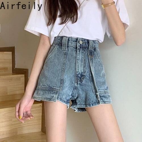 2021Women Summer Jeans Straight-leg Flared Shorts Casual New Korean Female Slim Loose Commute High Waist Jeans Solid Blue Shorts