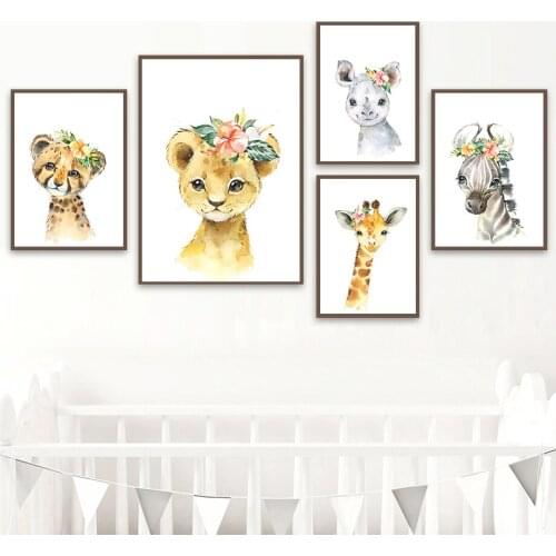 Giraffe Monkey Lion Zebra Elephant Horse Rhino Wall Art Canvas Painting Nordic Posters And Prints Wall Pictures Kids Room Decor