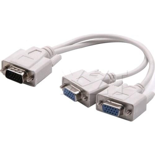 15 Pin VGA Male to 2 Female Y Splitter Video Cable SVGA Monitor Adapter Extension Converter Lead for PC TV Projectors