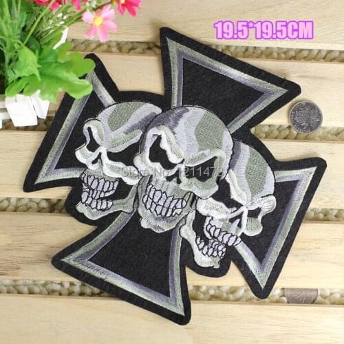 19.5*19.5 3 skulls embroidered iron on patches embroidery cloth stickers for clothes