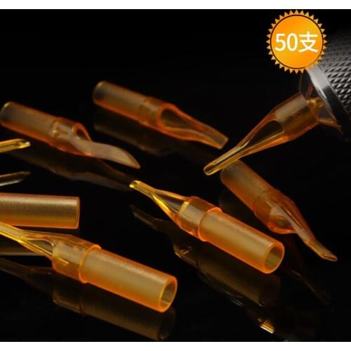 YILONG 50Pcs Disposable Tattoo Tips Yellow Color 9RT Round tips pre-sterilized Nozzle Tip For 9RL 9RS Tattoo needles