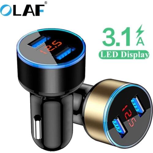 Olaf 5V 3.1A Dual USB Car Charger With LED Display Universal Phone Car-Charger for Samsung S9 S8 iPhone X 7 8 Plus USB Adapter