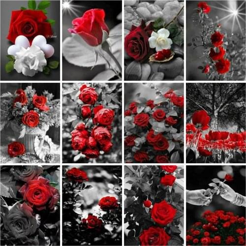 AZQSD Diamond Painting Cross Stitch Red And Black Series DIY 5D Diamond Embroidery Mosaic Rose Full Square Handmade Gift