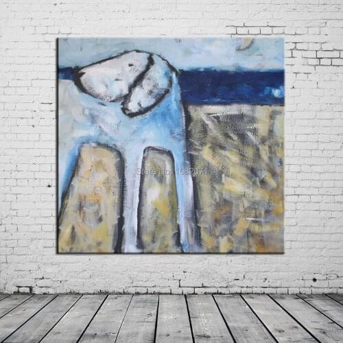 Free Shipping Hand-painted High Quality Modern Funny Dog Oil Painting On Canvas Abstract Funny Animal Oil Painting Decorative