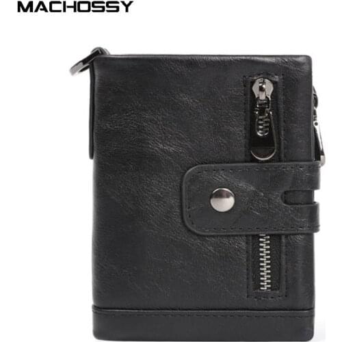 Free Engraving RFID 100% Genuine Leather Wallet Men Coin Purse Card Holder Chain Wallets Male Cow Leather Wallet Pocket Purse