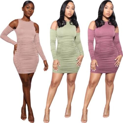 BKLD Women Summer Dress 2020 Cold Shoulder Long Sleeve XXL Dresses For Women Plus Size Ruched Nightclub Party Sexy Bodycon Dress