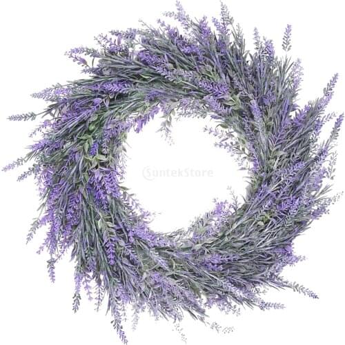 18-inch Large Lavender Wreath Base Wreath Flower Farmhouse Garland Wreath Front Door Wall Hanging for Wedding Wreath Home Decor