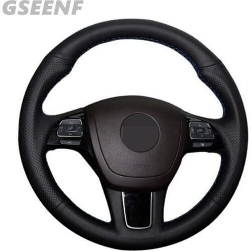 Car Steering Wheel Cover For Volkswagen VW Touareg 2011 2012 2013 2014 2015 2016 2017 Black Hand-stitched Artificial Leather