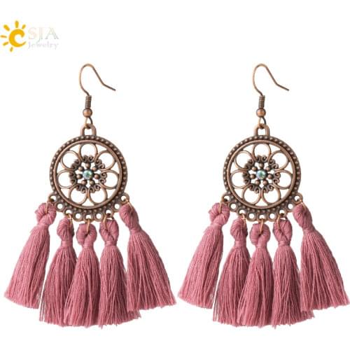 CSJA Bohemian Tassel Earrings for Women Vintage Ethnic Big Drop Earring Mix Colors Fringe Dangle 2019 Fashion Woman Jewelry S554
