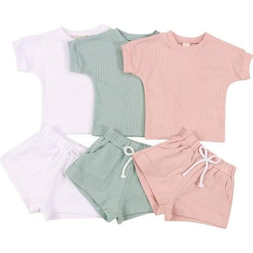 1-3T Toddler Kids Baby Boys Summer Casual Clothes Sets Solid Short Sleeve T-shirt Tops&Pants Outfit 2Pcs Set 2021New