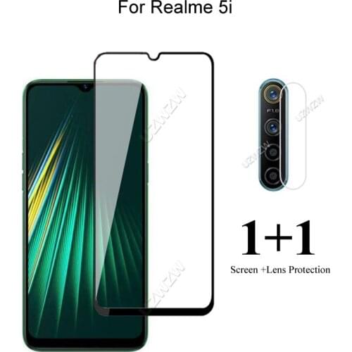 For Realme 5i Front Screen Protector Protective Tempered Glass & Camera Lens Film