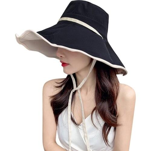 Women Double-sided Anti-UV Sun Hat Elegant Big Wide Brim Foldable Beach Sun Floppy Hats Flat Caps Summer