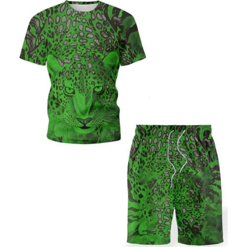 2021 New Mens Sets Summer Fashion 3D Animals Printed Casual T-Shirt Sport Shorts Cheetah Street Sportswear Street Sweatshirt
