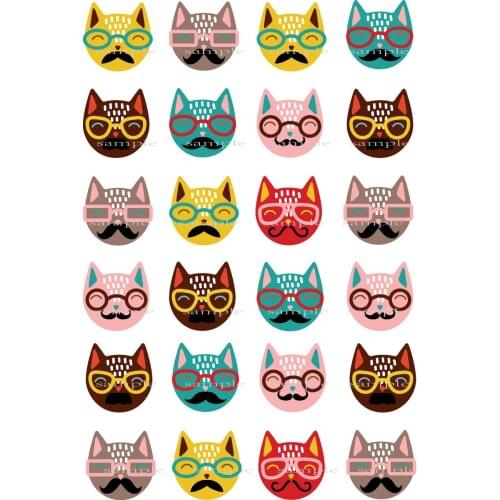24 Hippy Cat Edible Cake Topper Wafer Rice Paper Cake Cupcake Topper Decoration Birthday Baby Shower Wedding Cake Decor Supplier