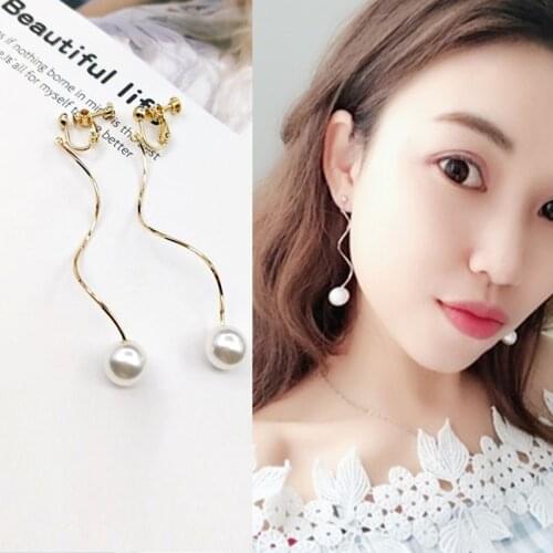 JIOFREE Hot Sale High Quality 2 Colors simulated pearl clip on Earrings For Women no pierced Earrings Wedding Jewelry