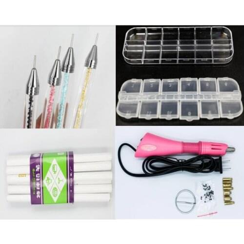 12Grid box/Picking Nail Art Tools Picker Pencil Pen/Diamond Painting Pen / EU US Fast Heated Hotfix Rhinestone Applicator Gun