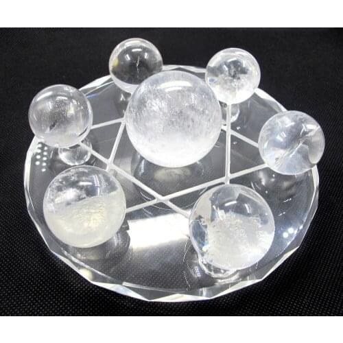 Crystal Natural Clear Rock Quartz Crystal Ball Sphere Sets with Tray,7Crystals Sphere Strong Power