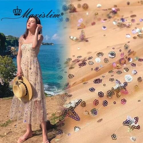 5Yards/lot Sequins Organza Lace Fabrics High Quality French Tulle Stars Embroidery Lace Fabrics For Wedding White Red Pink Black