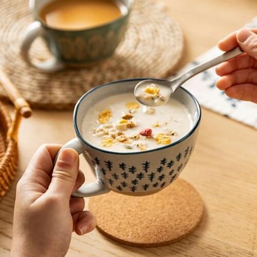 Кружка Coffee Cups Oatmeal Breakfast Mugs Japanese Ceramic Pattern Home Large-Capacity Fruit Salad Bowls Tazas Mate Small Fresh