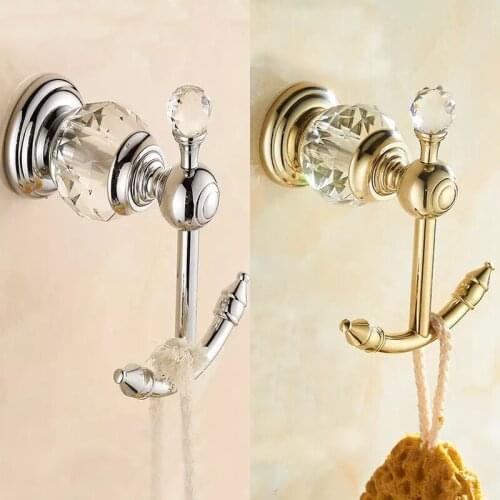 Robe Hooks Gold Hook on the wall Crystal Brass Gold Robe Hook Bathroom Hangings Towel Rack European Style Clothes Hook
