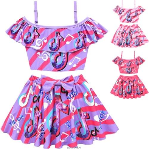 Tik Tok Hot Summer Girls Ruffle Swimsuit Kids Two Pieces Childrens Swimwear Swim Suits Hollow Bikini Sets Bathing Suit