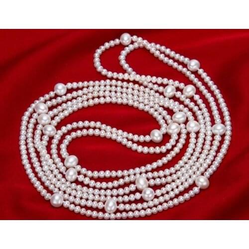 Fashion design elegant 6-11 mm white pearl necklace 58"